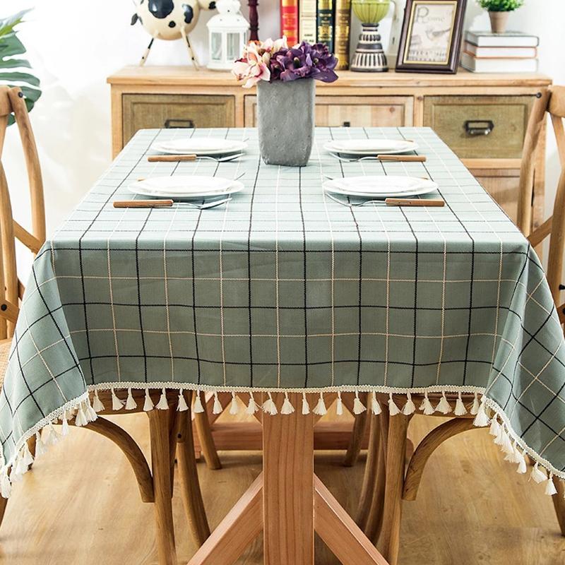 Lace Edges Christmas Decorative Table Cloth Waterproof Lattice Tablecloth Fabric Home Kitchen Rectangular Plaid Tablecover