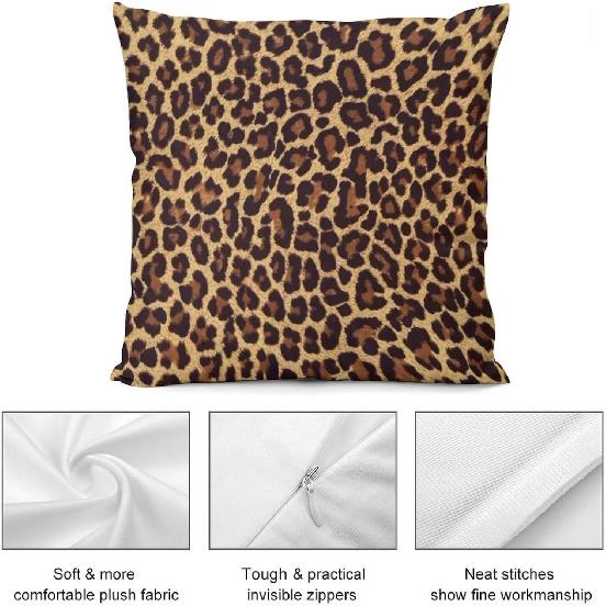 Cheetah Leopard Brown Decorative Throw Pillow Covers 18x18 Inch Farmhouse Cushion Cover Plush Pillow Case for Couch Sofa Bed Outdoor Home Decor