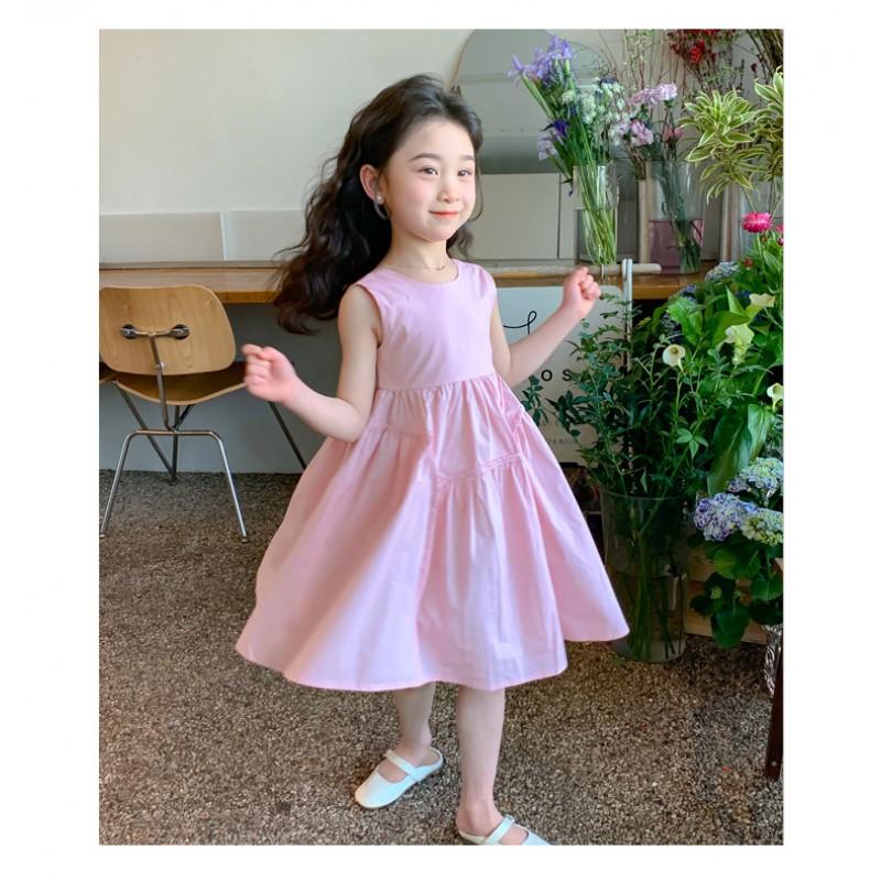 Girls Sleeveless Cotton Blend Dress Princess Style Casual Kids 3-8 Years Old