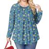 Women's Plus Size Fashion Printed Casual Pleated Round Neck Long Sleeve Top