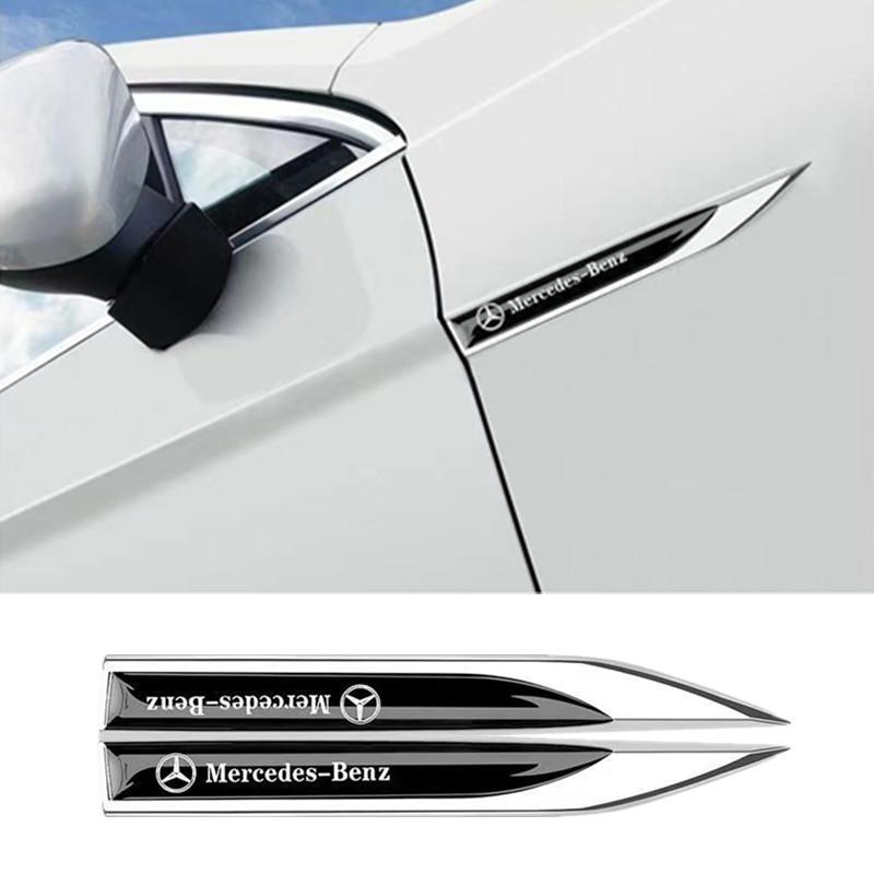 2pcs 3D Metal Car Fender Side Wing Emblem Badge Sticker For Mercedes Benz New B/C/E Class A Class C200L GLC GLK New CLA GLA OX0