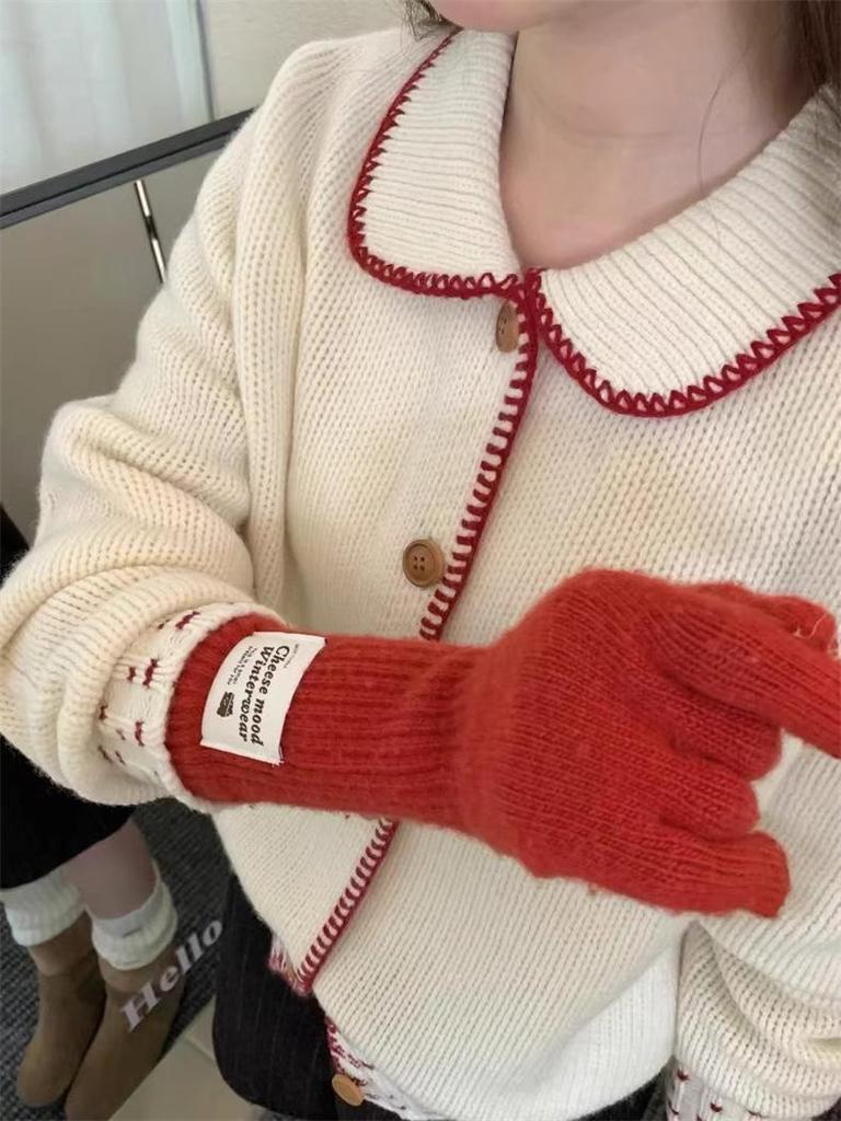 Женский кардиган в корейском милом стиле с цветными блоками - отложной воротник, приталенный, однобортный вязаный свитер на весну/осень