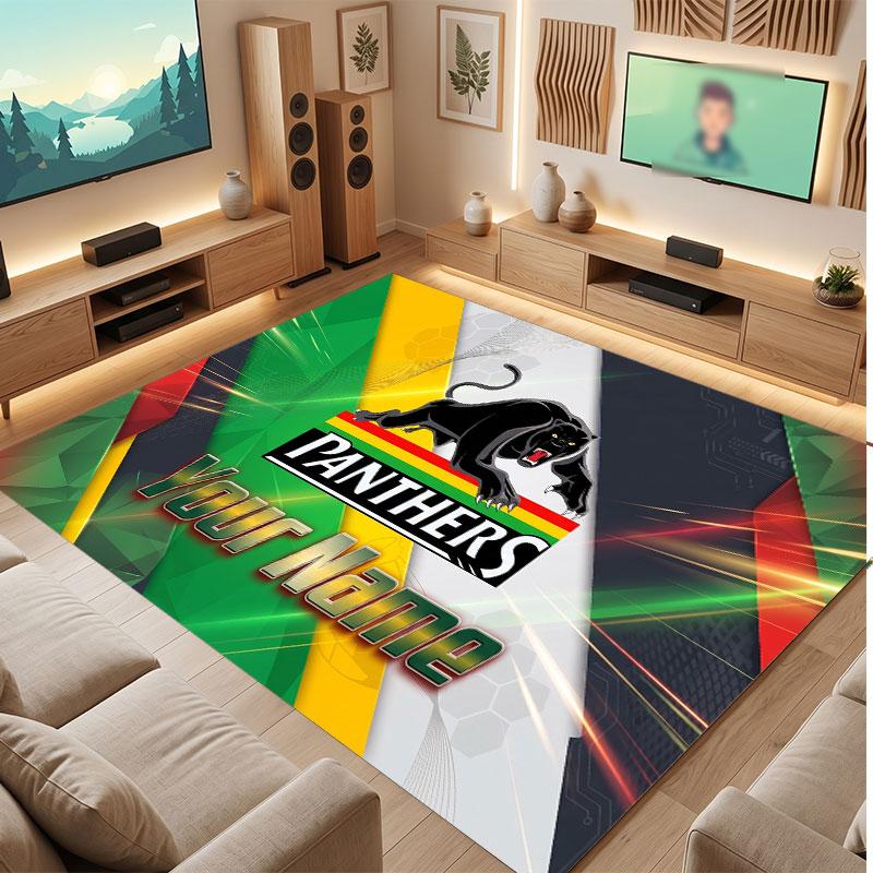Penrith Panthers Personalized Crystal Velvet Carpet, Customized Name Text Soft Anti‑Slip Rug for Living Room Bedroom