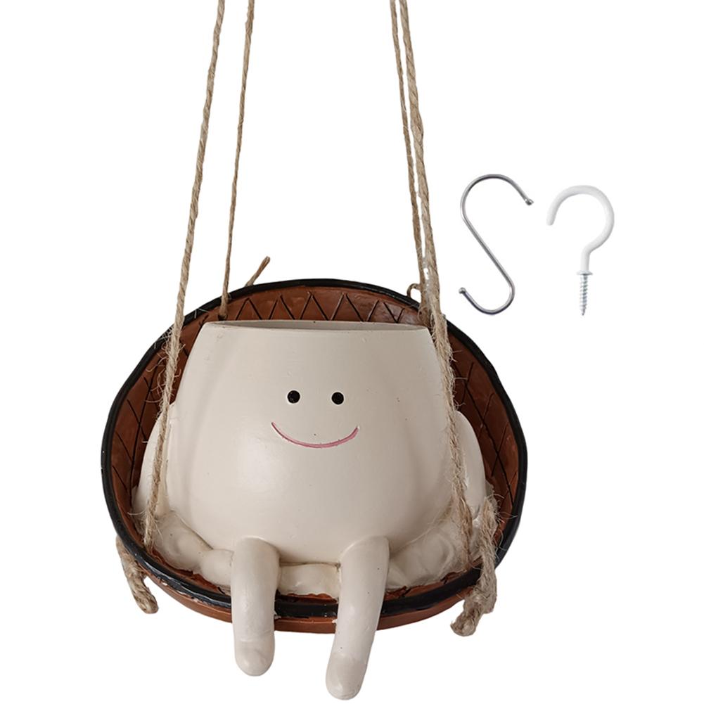Smiling Face Flower Pot Resin Cute Plant Succulent Pots Creative Hanging Swing Chair Planter for Indoor Outdoor Plant