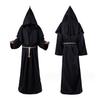 4Pcs/Set Halloween Cloak Costume Medieval Monk Robe Wizard Cosplay Dance Fabric Cape with Strong Drape Big Hat Necklace Waist Rope