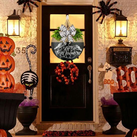 Хэллоуин Скелет Приветственное украшение на дверь Искусственные листья Бант Декор В помещении На улице Знак на Хэллоуин Украшение для семейного сбора