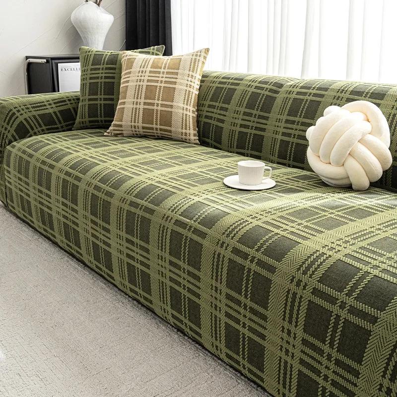 Elastic Retro Plaid Sofa Cover Luxury Dustproof All Inclusive Couch Slipcover Stretch Anti Cat Scratch Furniture Protector