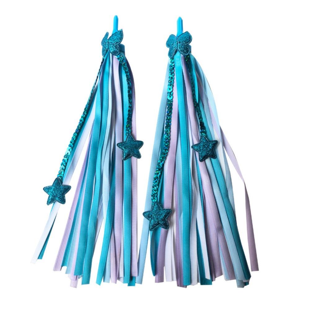 1pair Colorful Bike Tassels Ribbon Style Scooter Tassels Sparkly Handlebar Streamers Scooter