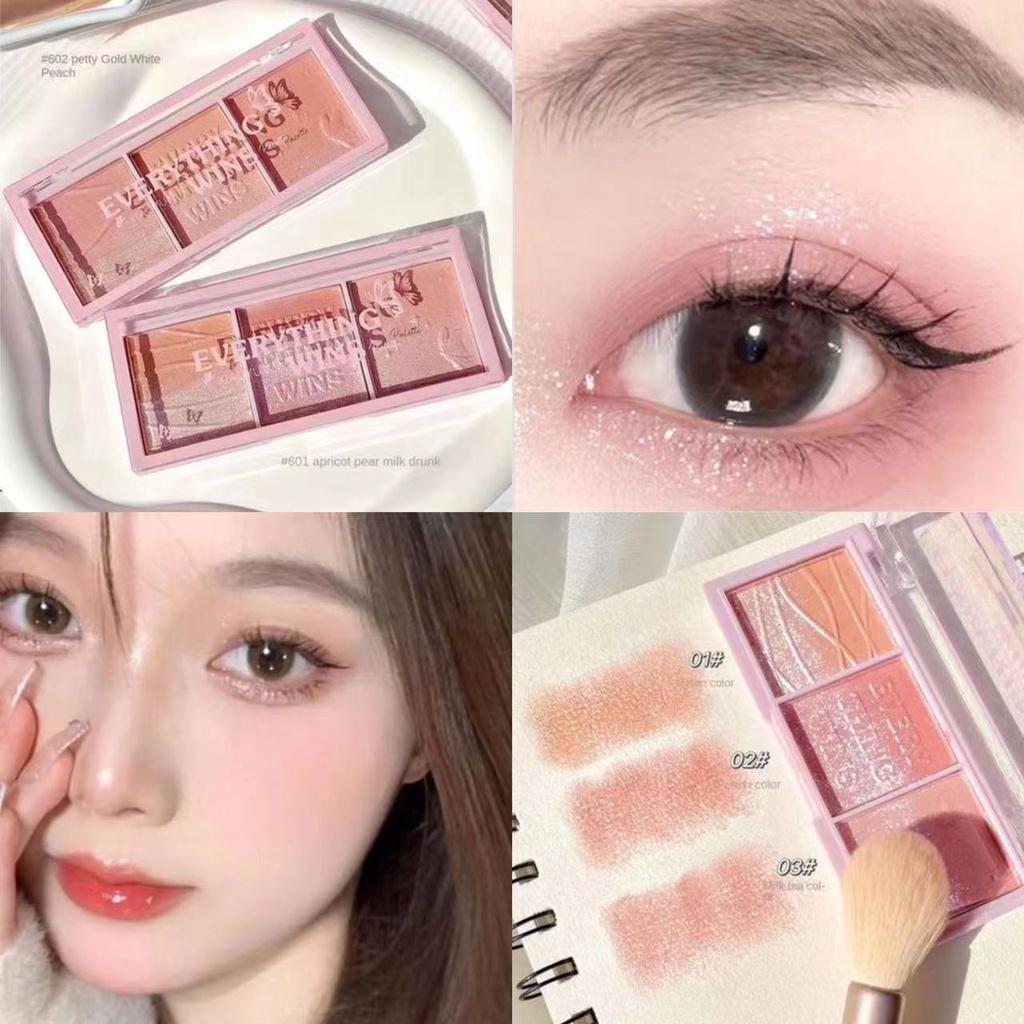Three Color Blush Eyeshadow Tray Contouring One Plate Highlight Brightening Natural Long-lasting Makeup Waterproof Sweat Resistant Student Cosmetics