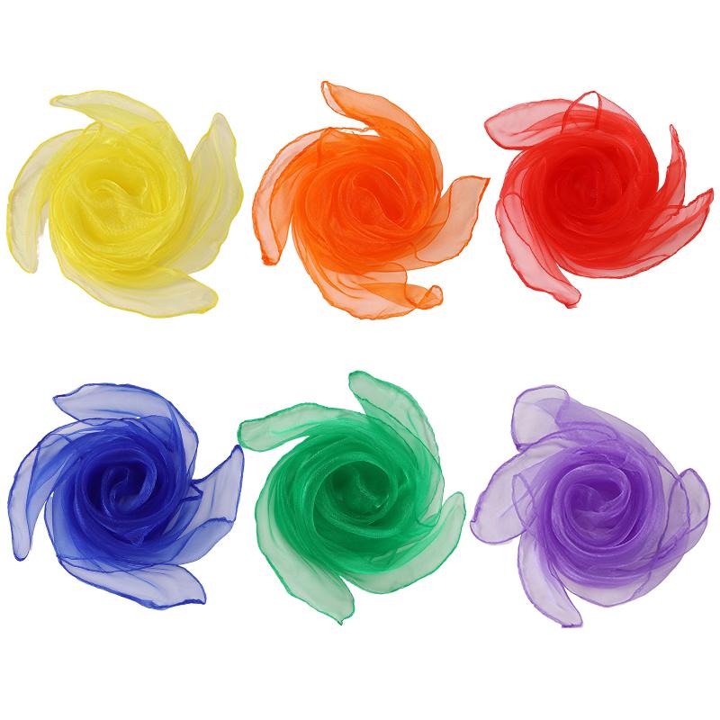 6 Solid Colors Thin Chiffon Nylon Silk Scarf Magic Show Performance Dance Candy Square Scarf Transparent Neckerchief Shawl