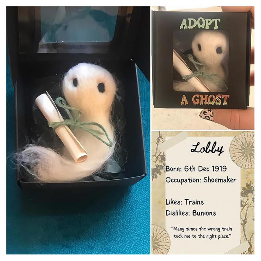 2025 Adopt A Ghost Cute Ghost Doll Spooky Card Box Gift Plush Felt Ghost Realistic Halloween Decorative Gift Box