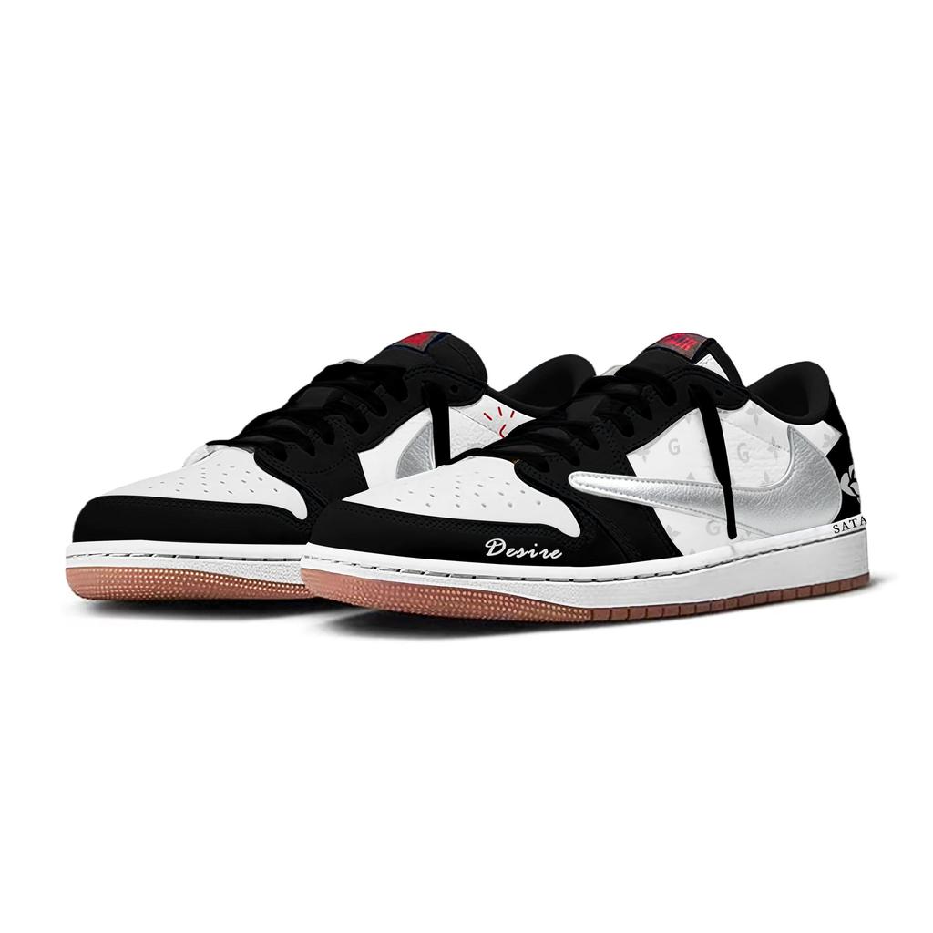 Travis Scott x Jordan Air Jordan 1 Black Yarn White Rose Slip Resistant Slip Resistant Low top Vintage Basketball Shoes DZ4137-700(Team1868-  )