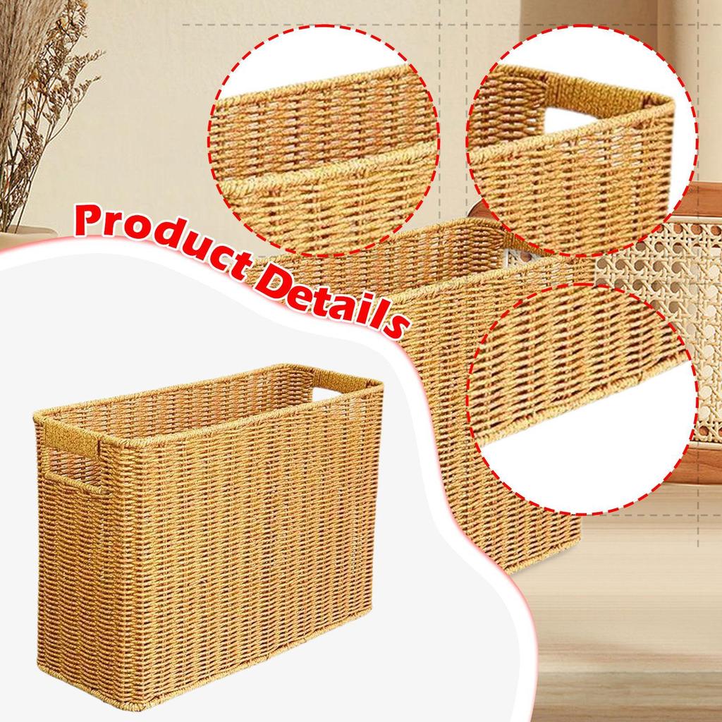 Basket with Handle Brown Narrow Tall Storage Box Organizer PP Material Suitable for Bedrooms