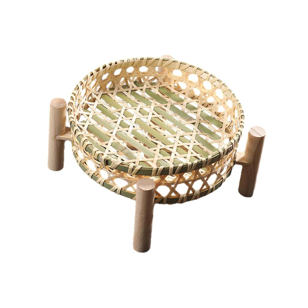 Serving Tray Dessert Plate Rustic Round Woven Storage Basket Fruit Rack for Coffee Table Dining Room Kitchen Picnics Living Room