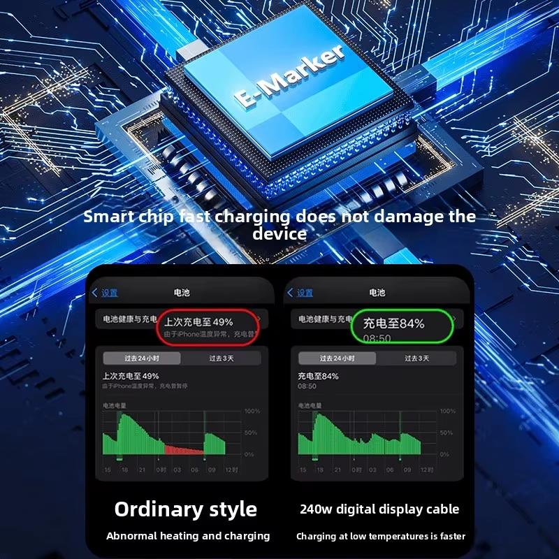 240W C to C Super Fast Charging Data Cable Flexible Silicone Digital Display Compatible iPad for Galaxy for iPhone 15Pro Max