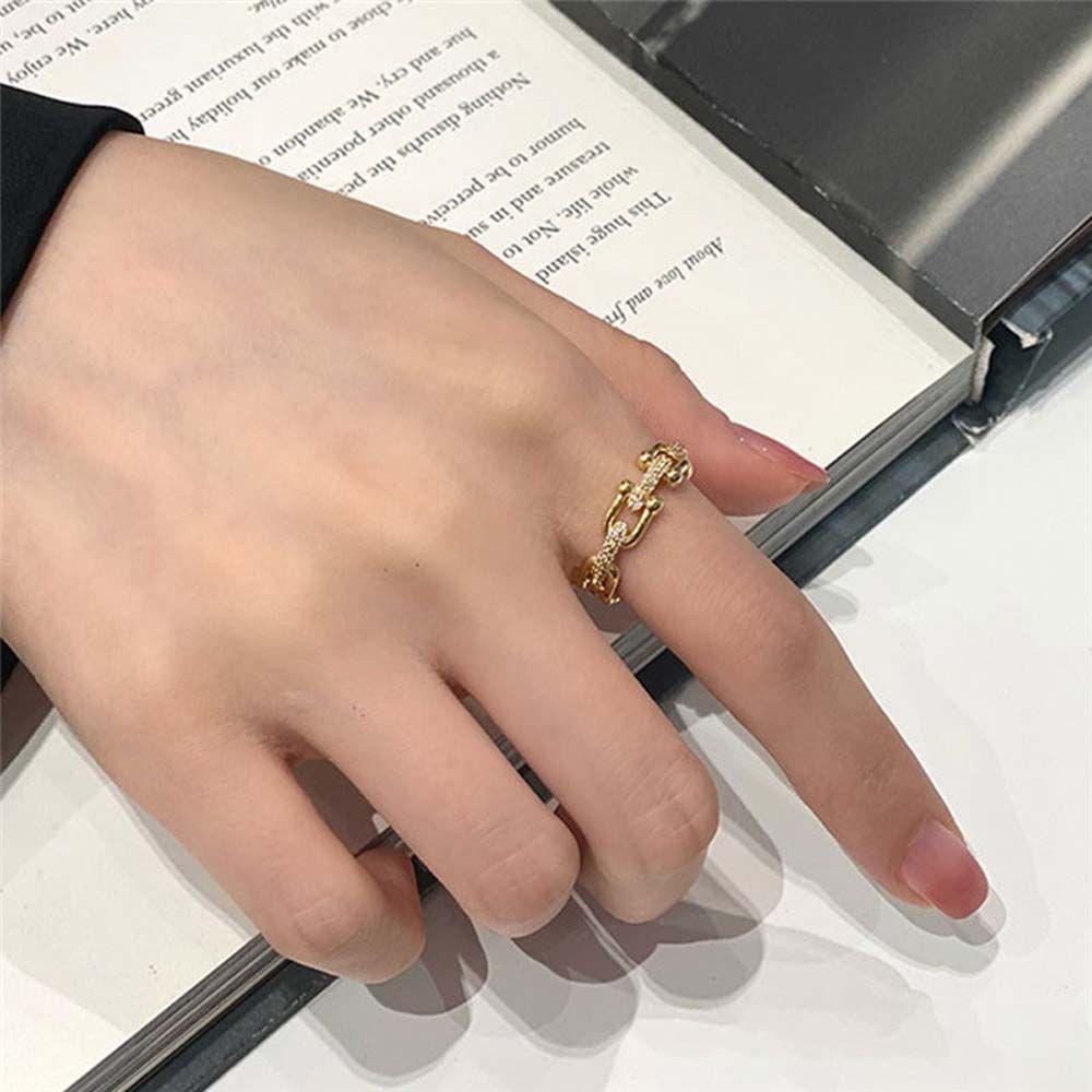 Rhinestone Geometric Twist U Shaped Buckle Women Rings Zircon Finger Rings Korean Style Open Rings