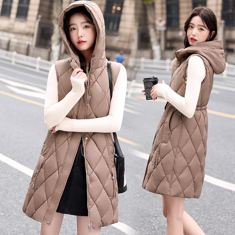 Женский жилет с капюшоном на пуху, новая утолщенная куртка средней длины