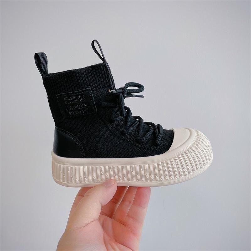 Новые осенние детские ботинки, обувь для девочек, вязаные иностранные носки, ботинки, удобные нескользящие одинарные ботинки для мальчиков,