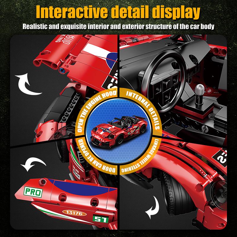 MOULD KING 13176 Технический автомобиль с дистанционным управлением, спортивный автомобиль, строительные блоки, игрушки, Technoloy, супер гоночный автомобиль, модельные наборы, подарок для мальчиков