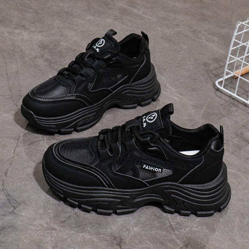 Fashion Comemore Platform Sneakers for Women Spring Summer Mesh Breathable Women's Sport Shoes Casual Solid Lace Up Chunky Heeled Tenis