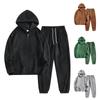 Men's Winter Solid Color Plush Long Sleeve Half Zipper Hooded Sweatshirt And Sweatpants Set
