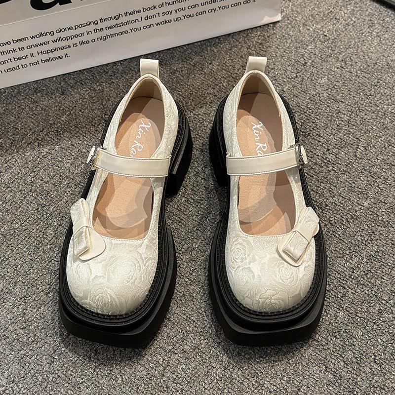 Толстый каблук толстая подошва национальная вышивка туфли Мэри Джейн женские 2025 весна новый темперамент маленькие универсальные весенние и осенние одинарные туфли