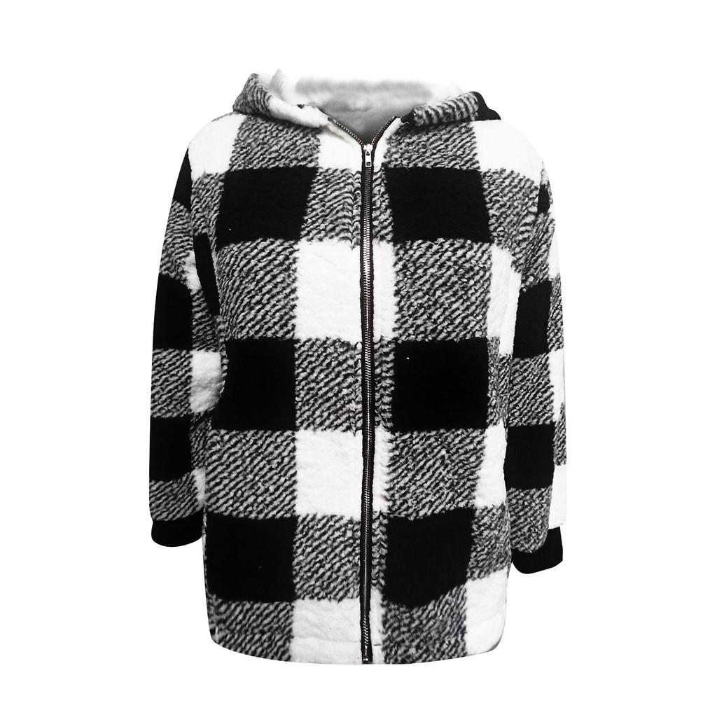 Женская повседневная теплая куртка с плюшевой решеткой и карманом на молнии с капюшоном, свободное пальто