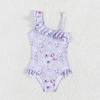 Цельный купальник для девочек-подростков 5-14 лет, купальный костюм с цветочным принтом и оборками и рукавами-крылышками, летняя пляжная одежда фиолетового цвета для девочек
