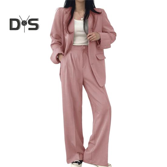 Женский комплект из 2 шт./компл., пальто, брюки, деловой стиль, однобортный кардиган с длинным рукавом и воротником-стойкой, высокая талия, широкие штаны, однотонный цвет