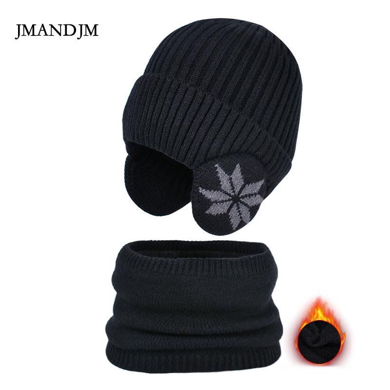 Children's Hat Winter Fleece Scarf Set Knitted Wool Hat Boys Warm Ear Protector Pullover Hat