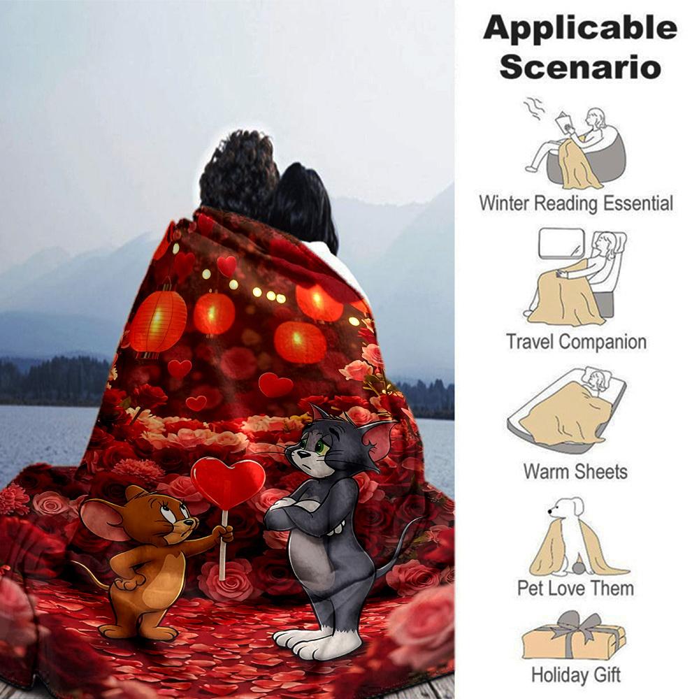 1pc Tom and Jerry Flannel Blanket Soft Warm Throw for Home, Office, Travel, All-Season Cozy Bedding GiftL1080