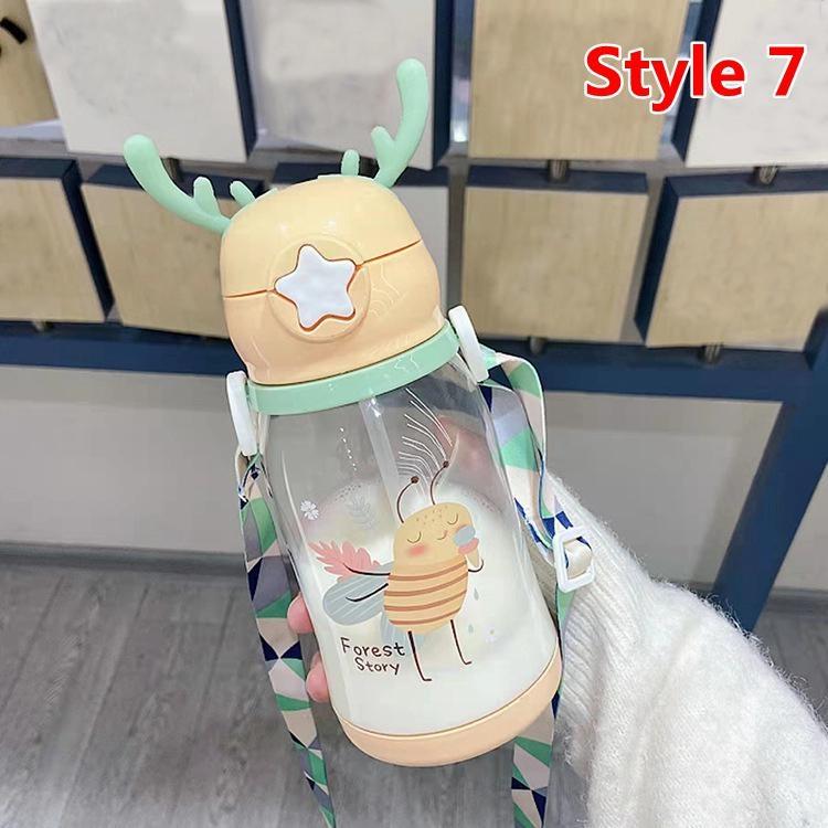 600 мл детская бутылочка для путешествий на открытом воздухе, школа, милая детская бутылочка для воды с мультяшными животными и плечевым ремнем для мальчиков и девочек