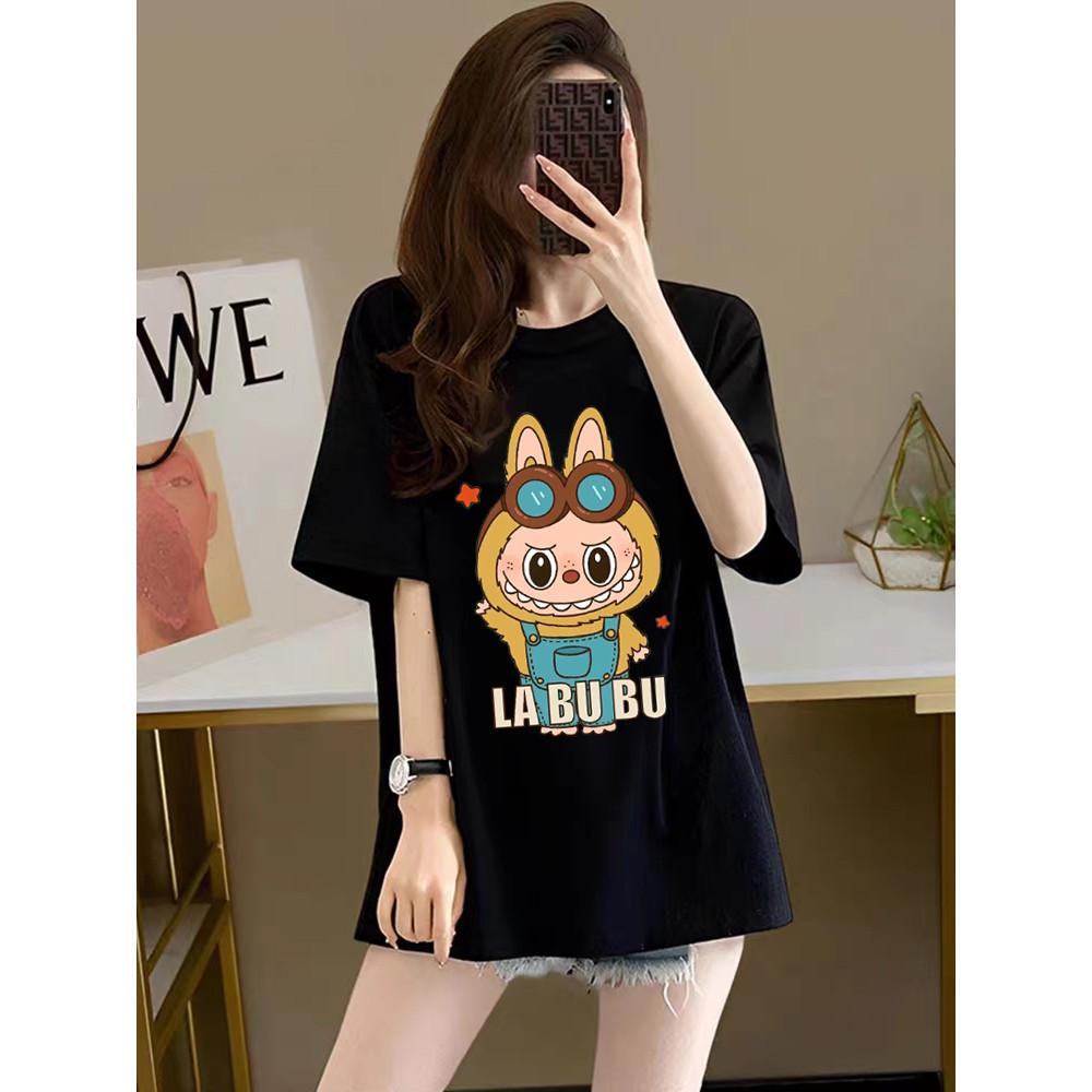 LABUBU Корейская Топ Футболка с Коротким Рукавом Женская Летняя Повседневная Уличная Футболка