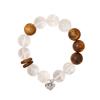 Unisex Chinese Style Beaded Bracelet with Natural White Crystal Beads Sandalwood Micro Insert Butterfly Shape for Anniversaries