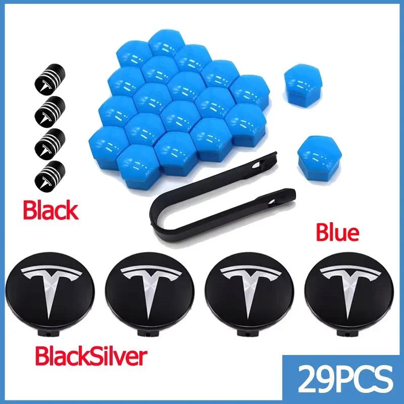 56mm Center Hub Caps for Tesla Model 3 Y S X Car Wheel Valve Cap Tire Lug Nut Protective Cover Exterior Decoration 25pcs / 29pcs