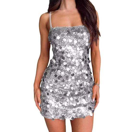 Сексуальное облегающее мини-платье с пайетками для женщин, блестящее вечернее платье на тонких бретельках, без рукавов, с открытой спиной, блестящее клубное вечернее платье