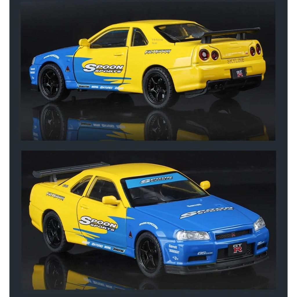 1/32 Scale Nissan GTR Skyline Alloy Car Model Wtih LED Lights and Sound Effects, Perfect Toy for Kids, Collectible Racing Car Display
