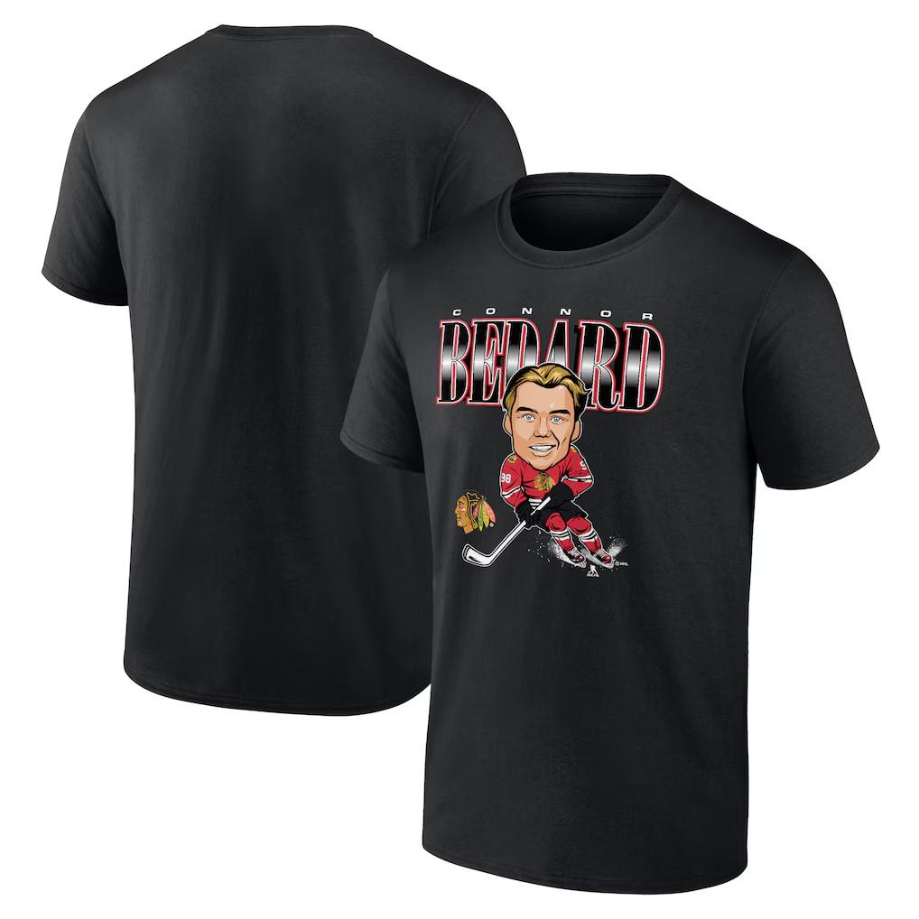 Коннор Бедард Чикаго Блэкхокс Fanatics Имя Номер Короткий рукав Футболка Мужская и Женская Удобная Повседневная Мягкая Большого размера