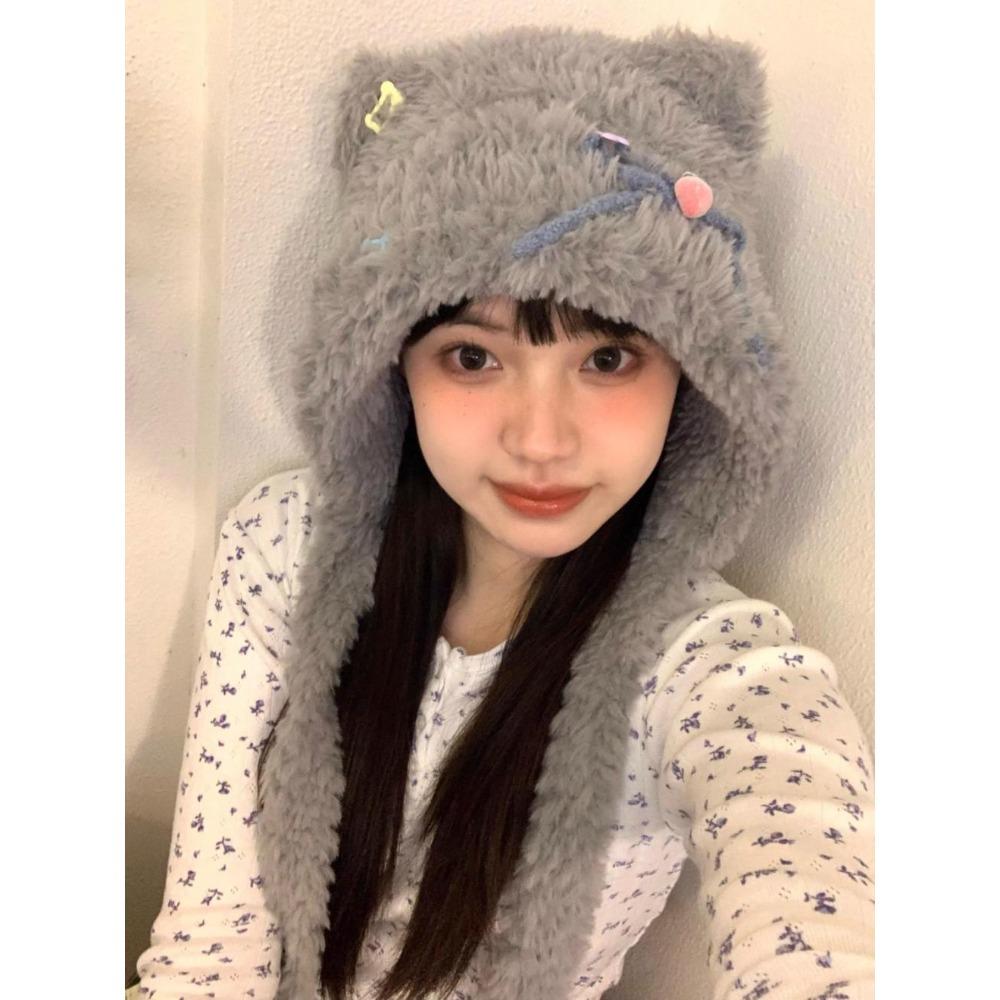 Зимняя шапка плюс флисовая теплая шапка с милым плюшевым медведем и ушами трехцветная шапка для девочек