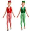Kids Christmas Dance Bodysuit Sleeveless Striped Sequins Gymnastics Jumpsuit Candy Cane