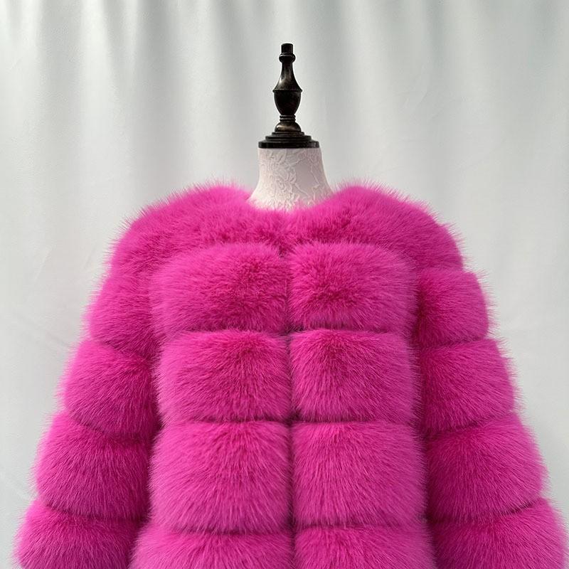 Womens Faux Fur Coat With Fox Hair Trim Design Long Sleeve Winter Warm Outerwear