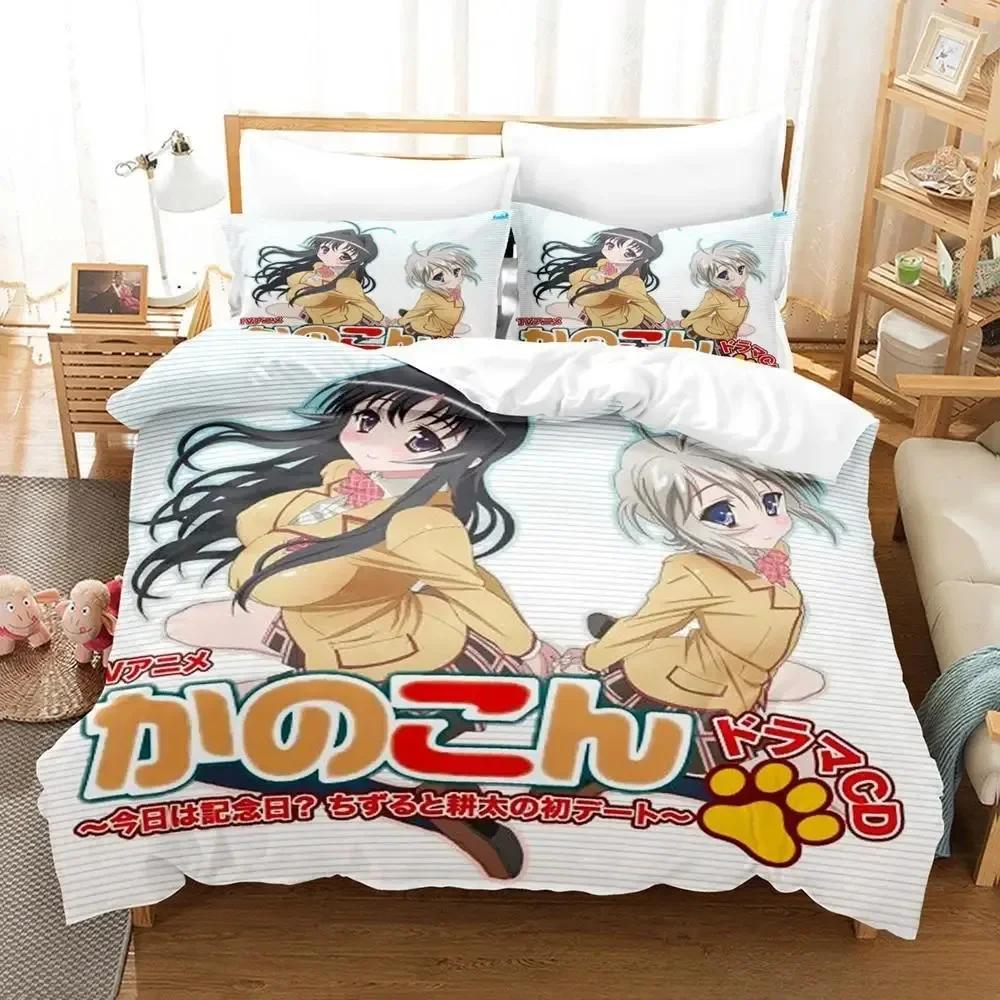 3D Аниме Каваи Молодые Девушки Kanokon Комплект Постельного Белья Напечатанный Комплект Постельного Белья С Наволочкой Мягкое Покрывало Мягкое Односпальное Двуспальное Квин Супер Кинг-Сайз Размеры