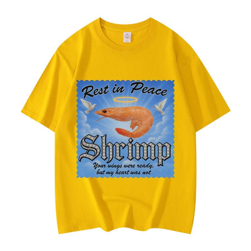 Rest In Peace Shrimp Funny Meme T-shirts Men Women Clothing Summer T-shirt Fashion Casual Short Sleeve T Shirts Streetwear Tops