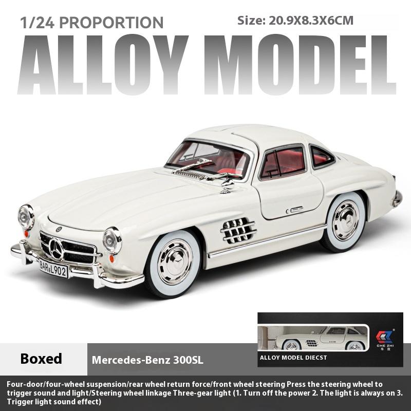 Масштаб 1/24 Классический автомобиль Benz 300SL Металлическая литая модель автомобиля со звуком и светом Коллекционирование Хобби Настольное декоративное украшение Подарок