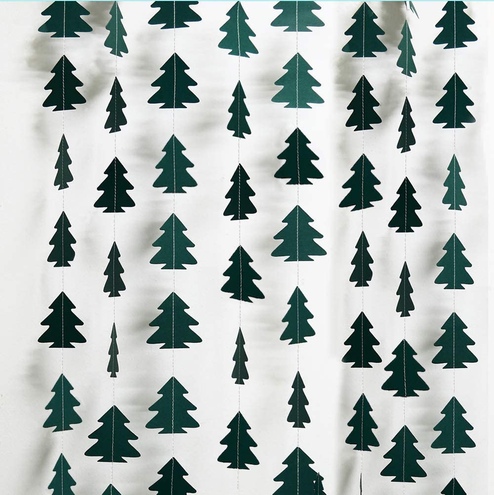 Green Brown Woodland Party Decor Paper Pine Tree Garland Banner Christmas Ornament Nature Camping Holiday Decoration