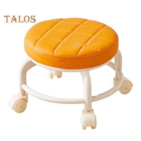 Низкий табурет на роликах с вращающимися на 360 градусов колесами, сиденье из искусственной кожи с подушкой на роликах и металлическими ножками, прочный вращающийся табурет для сидения