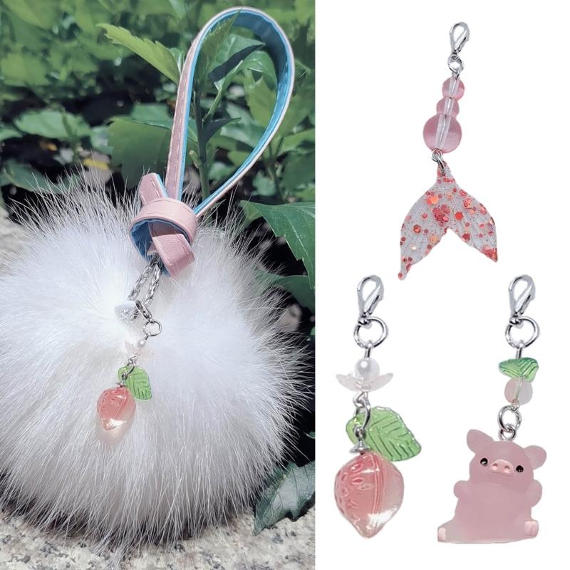 Fish Tail Strawberry Pig Hanging Pendant Sweet Phone Strap Bag Decoration Portable Hanging Lanyard Gift for Girls Women