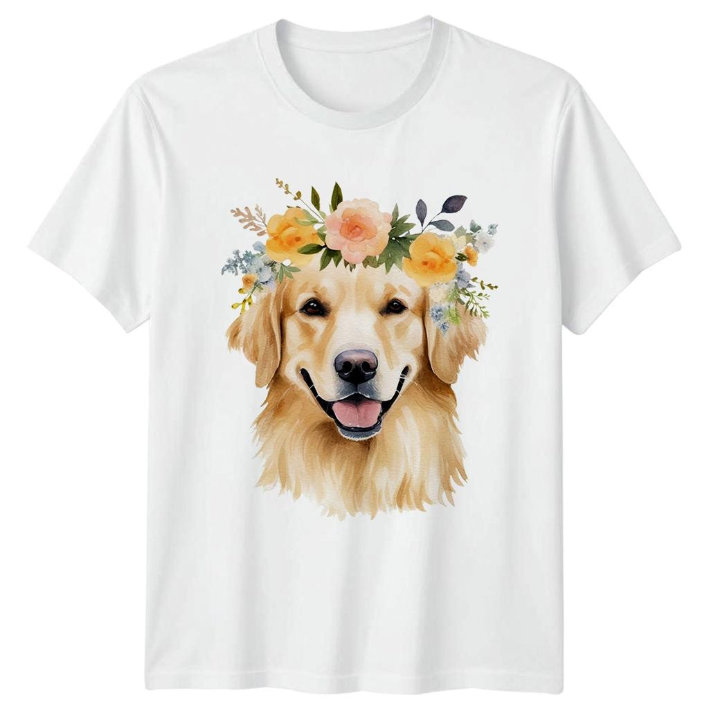 Happy Golden Retriever Dog Wearing Unisexs TShirt Floral Watercolor Dog Owner