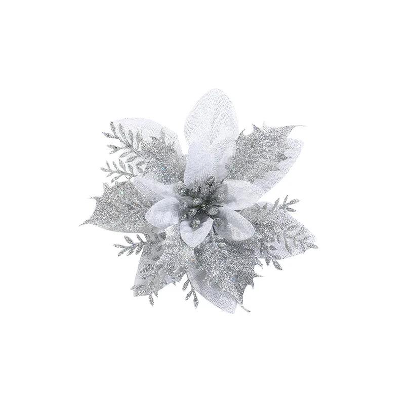 3/5PCS Christmas Flower Glitter Artificial Poinsettia Artificial Xmas Tree Decor for Home Party Decor New Year's 2025 Ornament