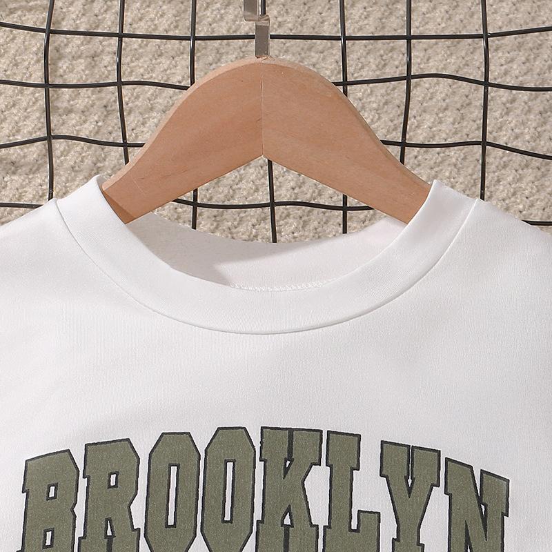 Модный комплект для девочек, летний детский топ без рукавов с надписью, повседневные брюки-карго, комплект из двух предметов